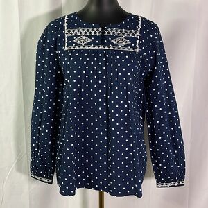 NWOT Back in the Saddle Blue & White Polka Dot Print Embroidered Cotton Blouse